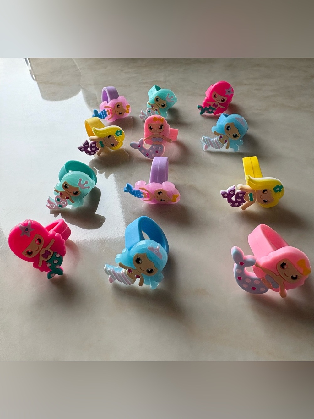 Mermaid Kids Silicone Rings - Blue, Pink, Purple, Yellow 12pcs